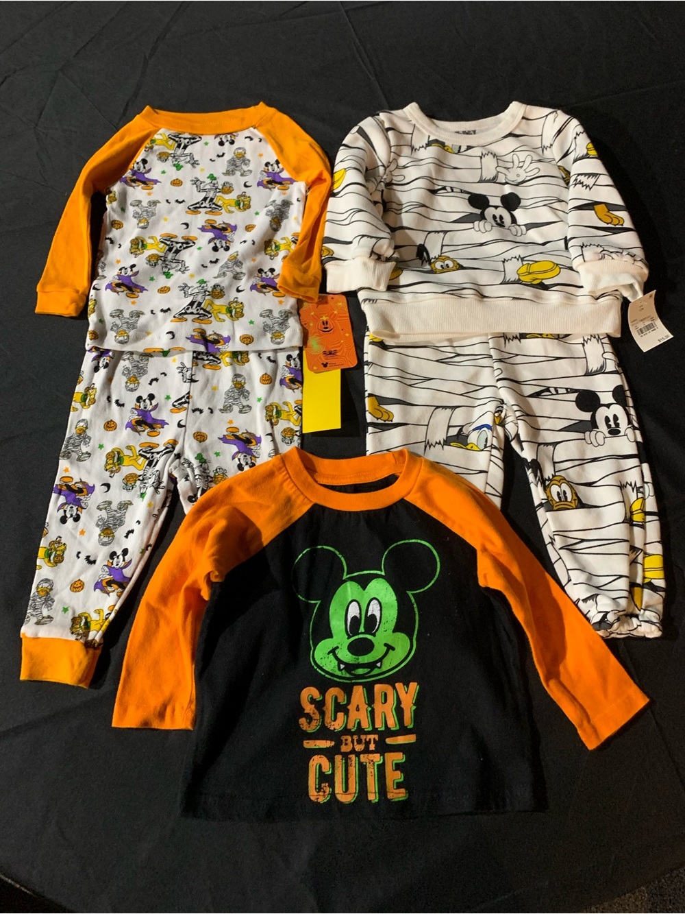 Bundle boys size 12 month Mickey Mouse Halloween-themed pajamas, sweatsuit shirt